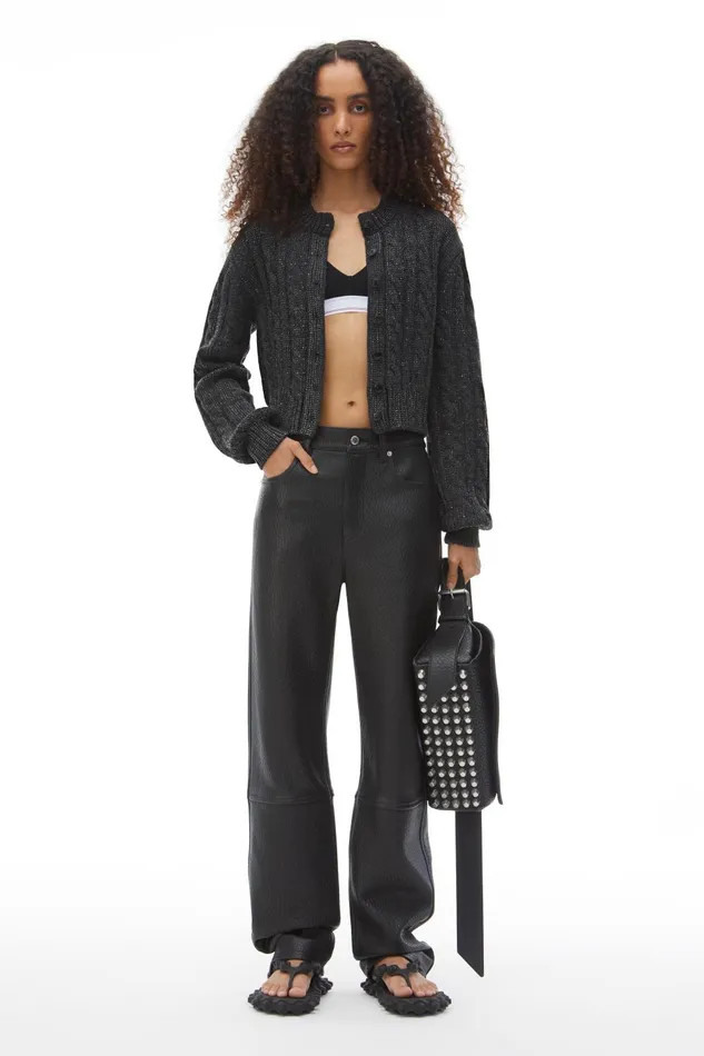 Alexander Wang Sweaters Clear Bead Hotfix CableKnit Cardigan In Boiled Wool 8211 Women
