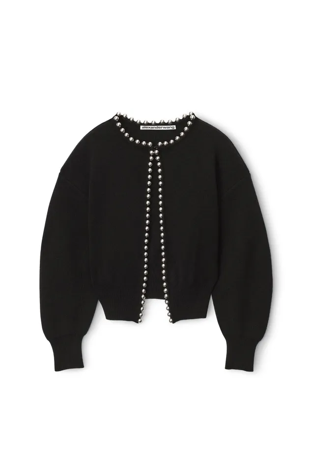 Alexander Wang Sweaters Crewneck Cardigan With Ball Chain Trim 8211 Women