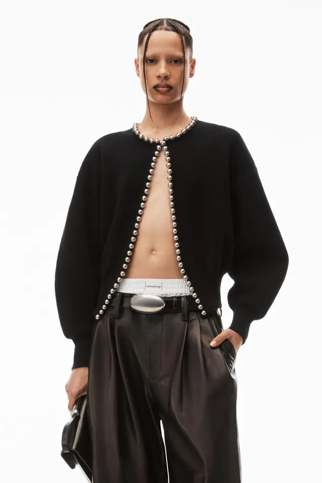 Alexander Wang Sweaters Crewneck Cardigan With Ball Chain Trim 8211 Women