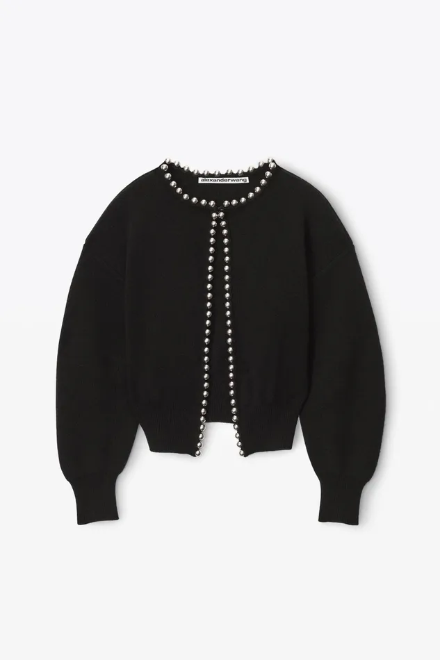 Alexander Wang Sweaters Crewneck Cardigan With Ball Chain Trim 8211 Women