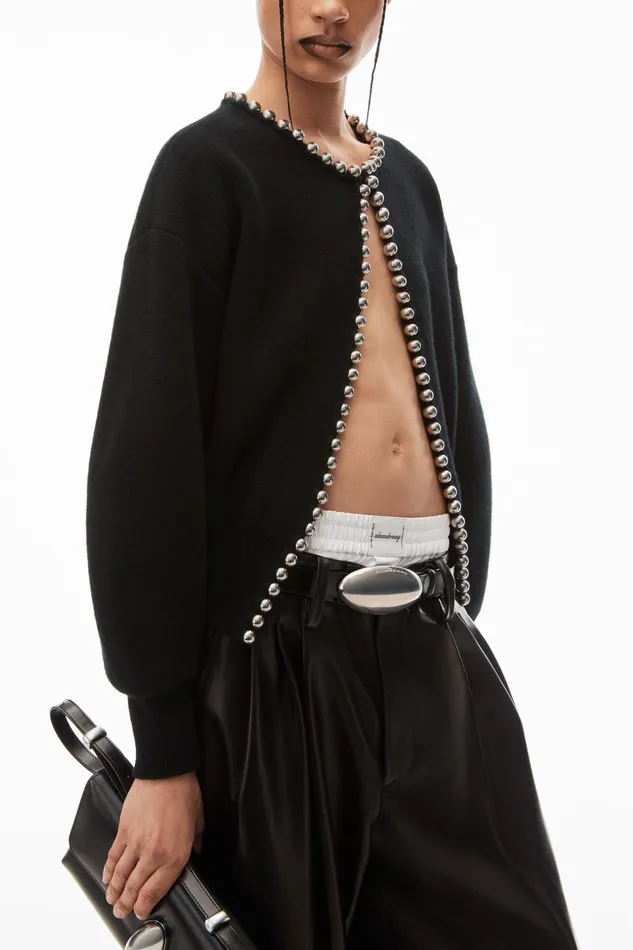 Alexander Wang Sweaters Crewneck Cardigan With Ball Chain Trim 8211 Women