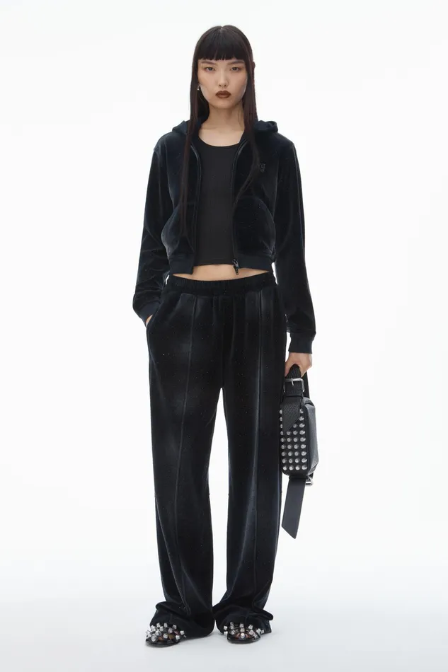 Alexander Wang Sweatpants Sweatpant With Clear Bead Hotfix In Crushed Velour 8211 Women