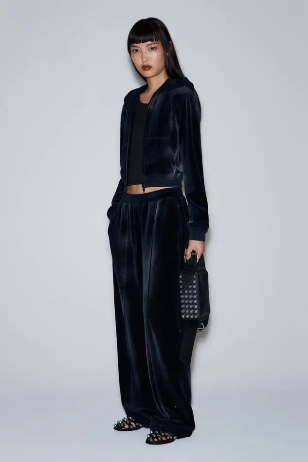 Alexander Wang Sweatpants Sweatpant With Clear Bead Hotfix In Crushed Velour 8211 Women