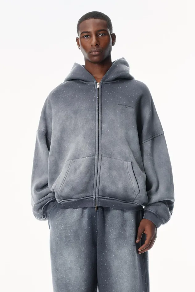 Alexander Wang Sweatshirts Crystal Hotfix ZipUp Hoodie 8211 Men