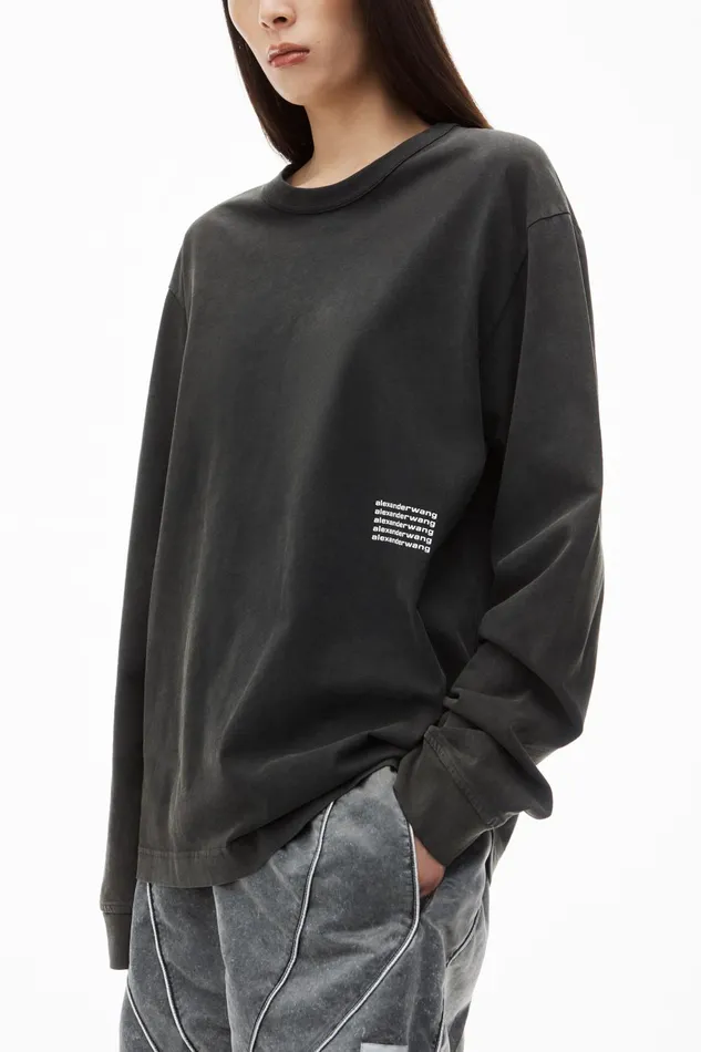 Alexander Wang TShirts Unisex LongSleeve Tee In Acid Wash Jersey 8211 WomenMen