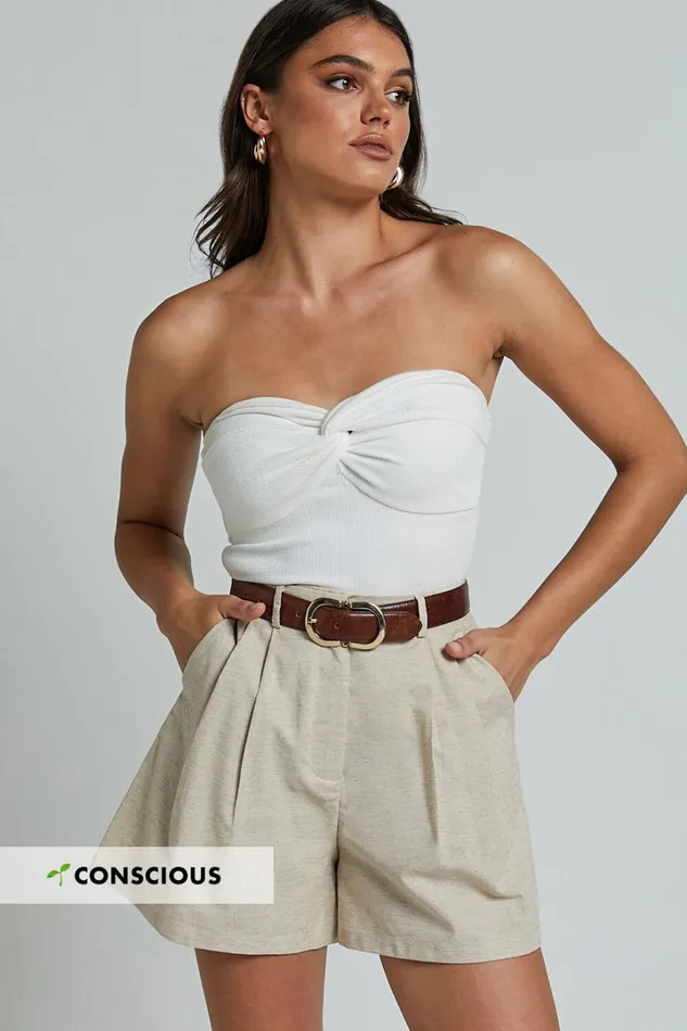 Ali Shorts 8211 High Waisted Cuffed Shorts In Natural Women Showpo Shorts