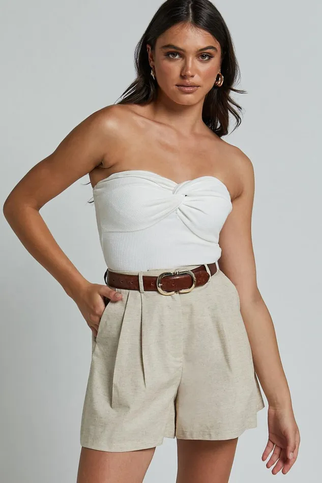Ali Shorts 8211 High Waisted Cuffed Shorts In Natural Women Showpo Shorts