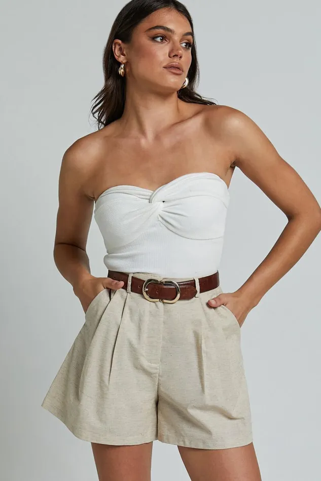 Ali Shorts 8211 High Waisted Cuffed Shorts In Natural Women Showpo Shorts