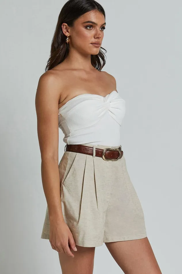 Ali Shorts 8211 High Waisted Cuffed Shorts In Natural Women Showpo Shorts