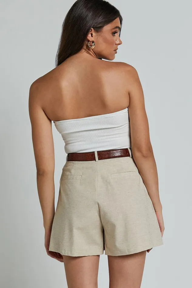 Ali Shorts 8211 High Waisted Cuffed Shorts In Natural Women Showpo Shorts