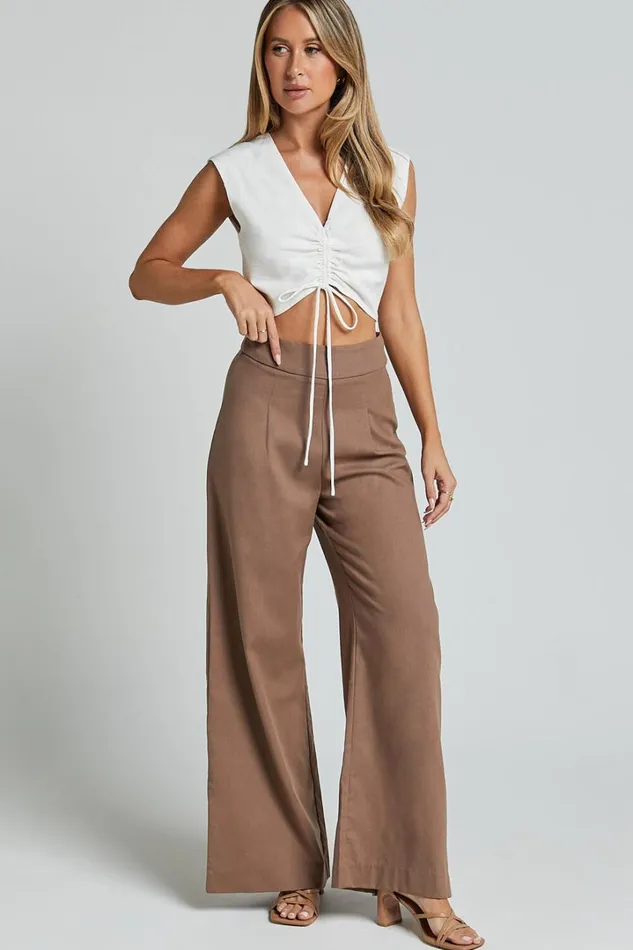 Alina Pants 8211 Linen Look High Waisted Wide Leg Relaxed Pants In Mocha Women Showpo Pants Alina Pants 8211 Linen Look High Waisted Wide Leg Relaxed Pants In Mocha Women Showpo Pants