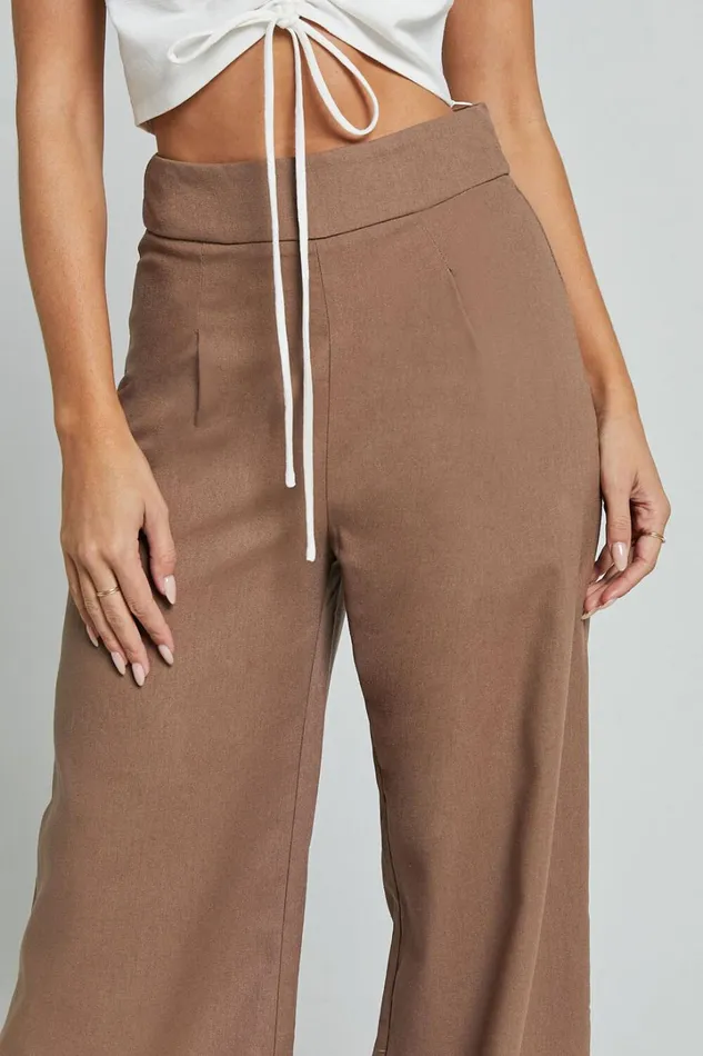 Alina Pants 8211 Linen Look High Waisted Wide Leg Relaxed Pants In Mocha Women Showpo Pants
