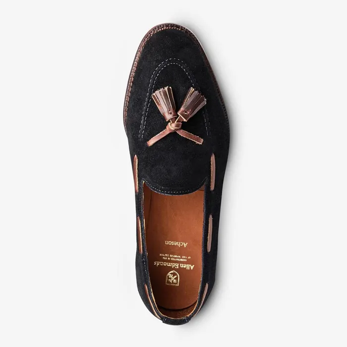 Allen Edmonds Acheson Suede Tassel Dress Loafer Black With Brown Men Loafers and SlipOns