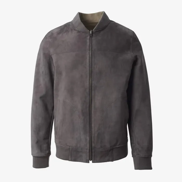 Allen Edmonds Leather And Suede Reversible Bomber Grey Beige Men Outerwear
