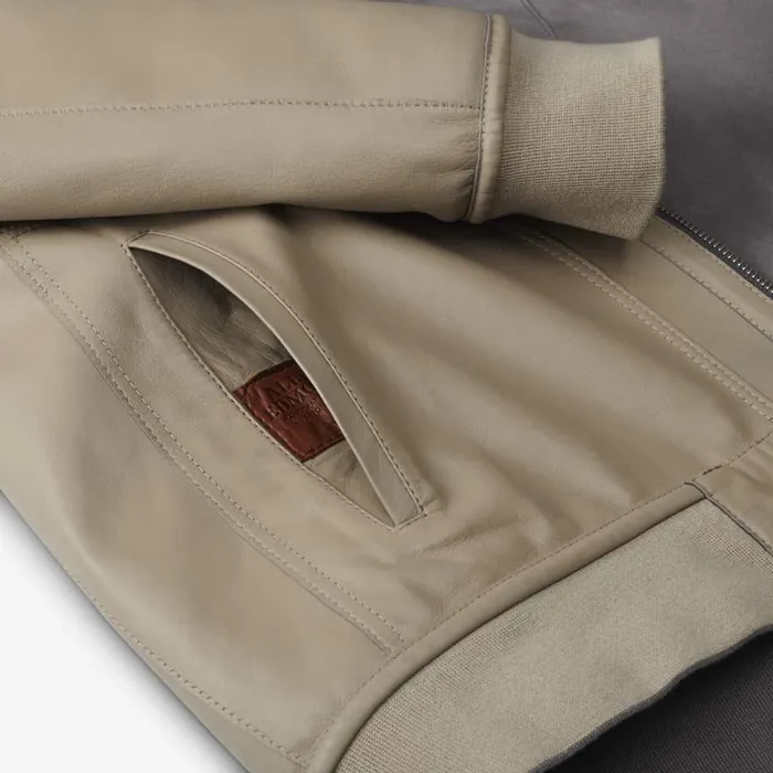 Allen Edmonds Leather And Suede Reversible Bomber Grey Beige Men Outerwear