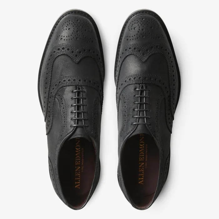 Allen Edmonds McTavish Oxford Wingtip Waxed Suede Dress Shoe Black Waxed Suede Men Business Casual
