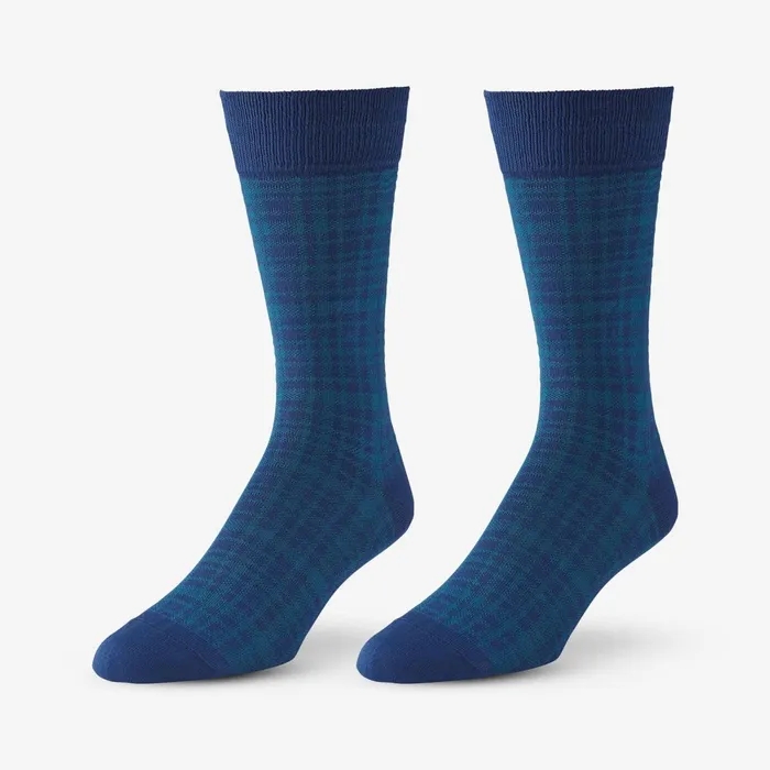 Allen Edmonds MidCalf Pattern Dress Sock Blue Plaid Men Socks