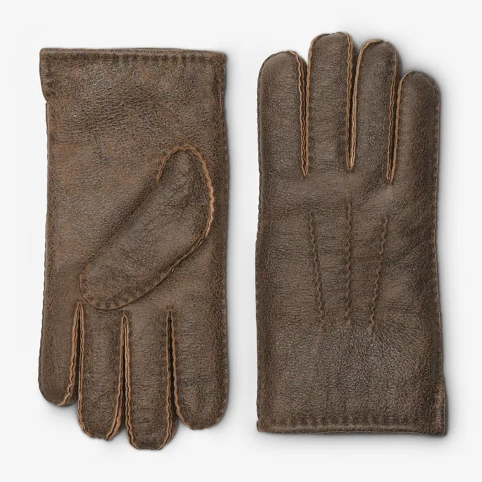 Allen Edmonds Top Stitch Shearling Gloves Whiskey Brown Men Hats Gloves and Scarves