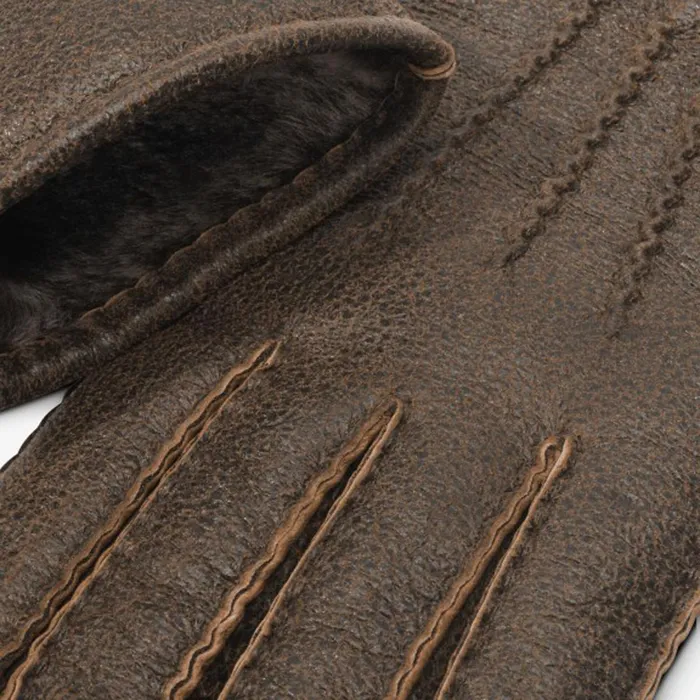 Allen Edmonds Top Stitch Shearling Gloves Whiskey Brown Men Hats Gloves and Scarves