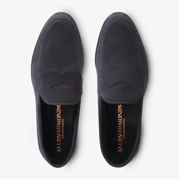 Allen Edmonds Wooster Street Suede Penny Loafer Dark Navy Men Loafers and SlipOns