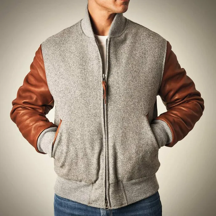 Allen Edmonds Zip Up Varsity Jacket By Golden Bear Grey Men Outerwear