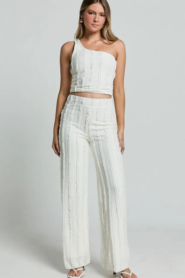 Almarie Pants 8211 Mid Waisted Wide Leg Textured Pants In Off White Women Showpo Pants