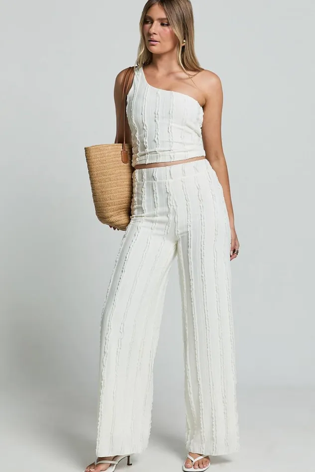 Almarie Pants 8211 Mid Waisted Wide Leg Textured Pants In Off White Women Showpo Pants