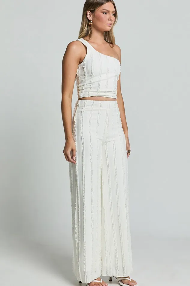 Almarie Pants 8211 Mid Waisted Wide Leg Textured Pants In Off White Women Showpo Pants