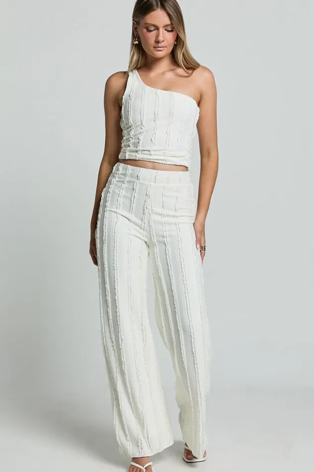 Almarie Pants 8211 Mid Waisted Wide Leg Textured Pants In Off White Women Showpo Pants