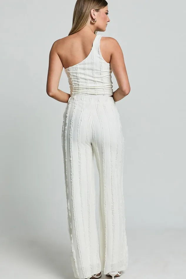 Almarie Pants 8211 Mid Waisted Wide Leg Textured Pants In Off White Women Showpo Pants