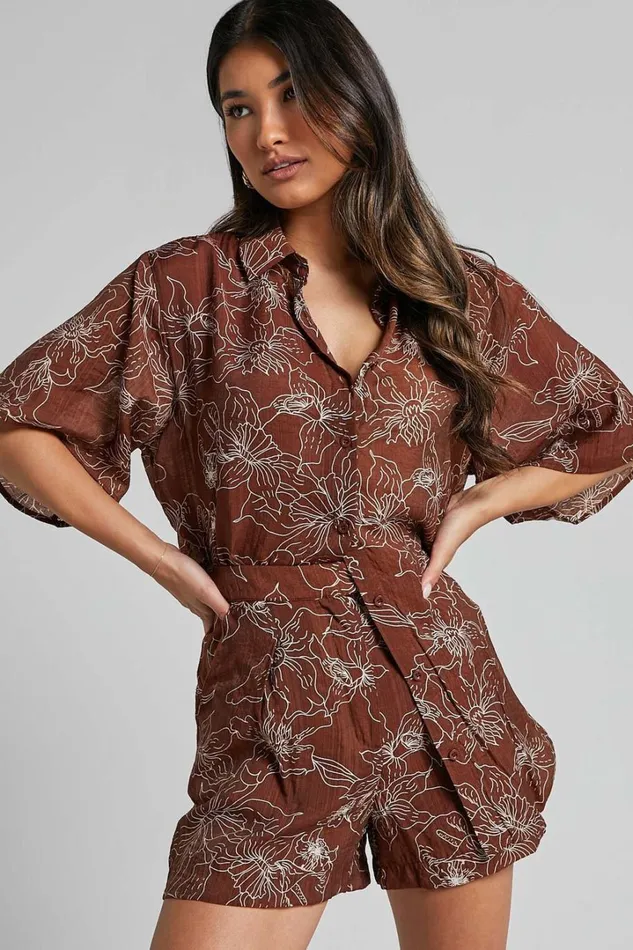 Alofi Shorts 8211 High Waisted Tailored Soft Shorts In Brown Floral Women Showpo Shorts Alofi Shorts 8211 High Waisted Tailored Soft Shorts In Brown Floral Women Showpo Shorts