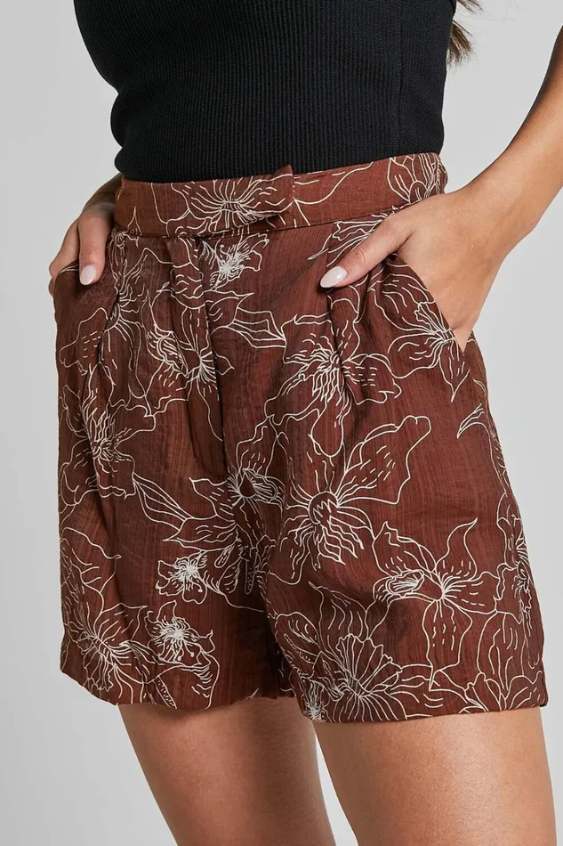 Alofi Shorts 8211 High Waisted Tailored Soft Shorts In Brown Floral Women Showpo Shorts