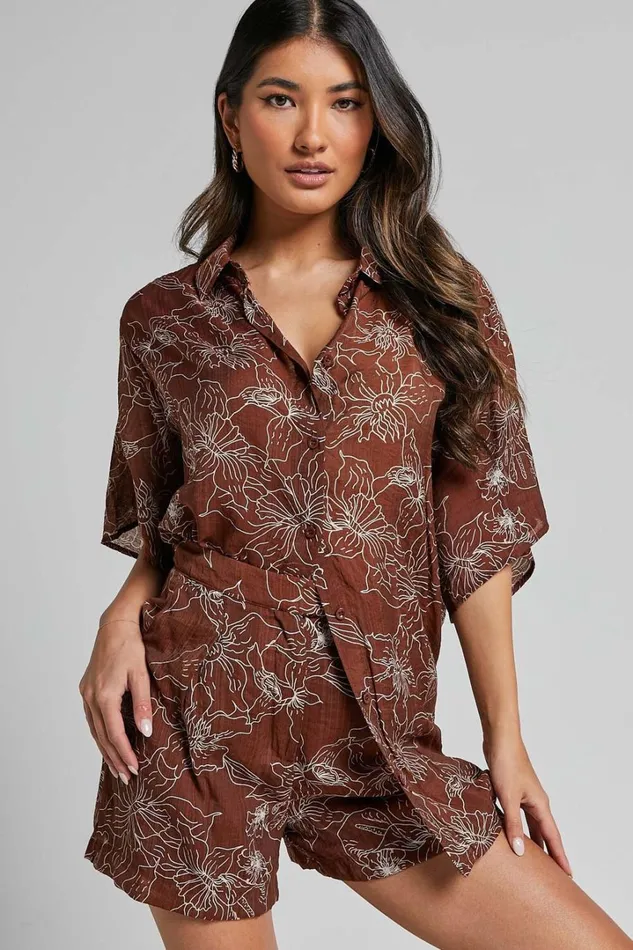 Alofi Shorts 8211 High Waisted Tailored Soft Shorts In Brown Floral Women Showpo Shorts