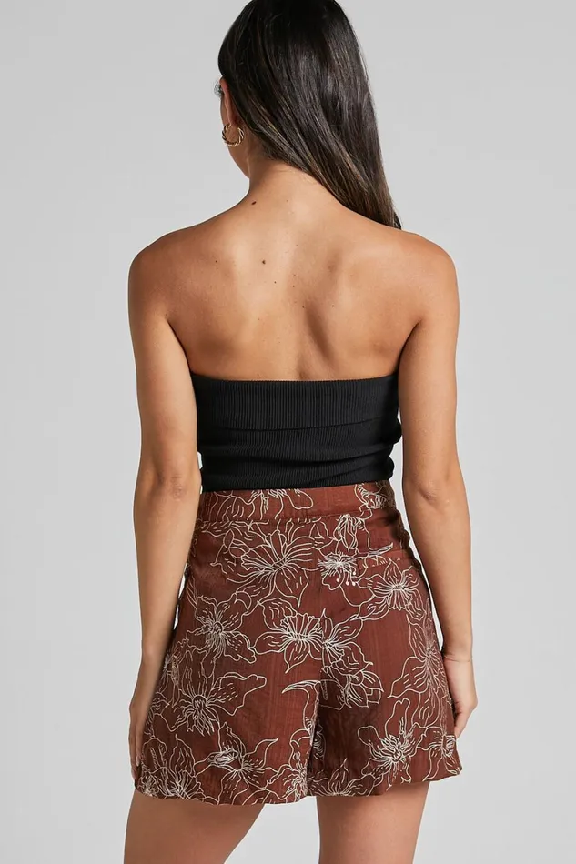 Alofi Shorts 8211 High Waisted Tailored Soft Shorts In Brown Floral Women Showpo Shorts