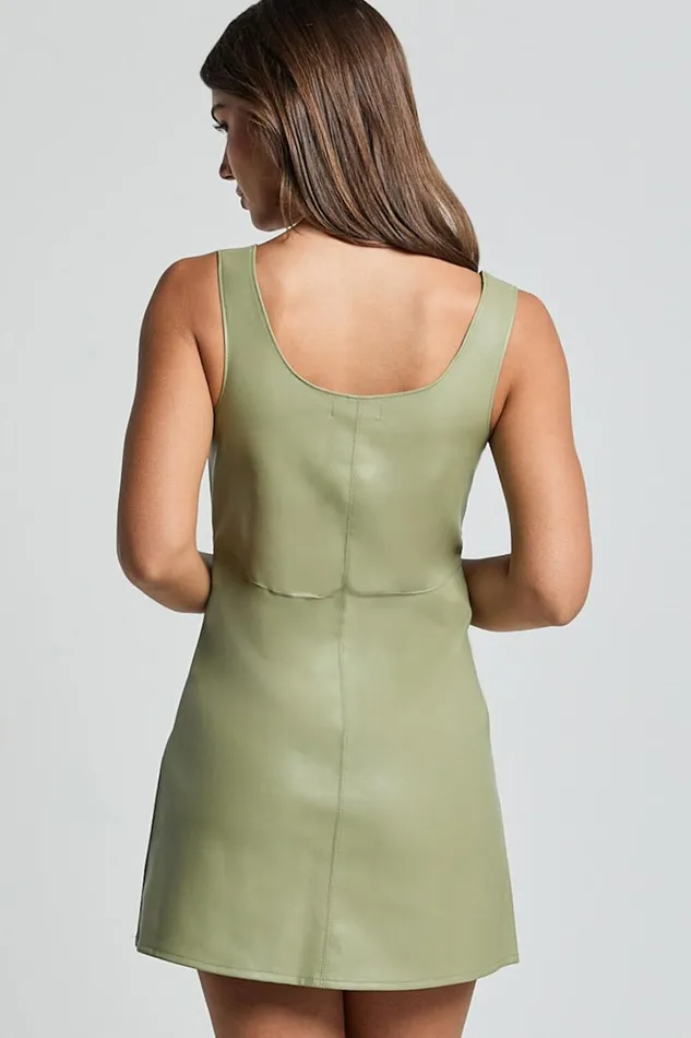 Alvera Mini Dress 8211 Square Neck Sleeveless A Line Dress In Sage Women Showpo Dresses