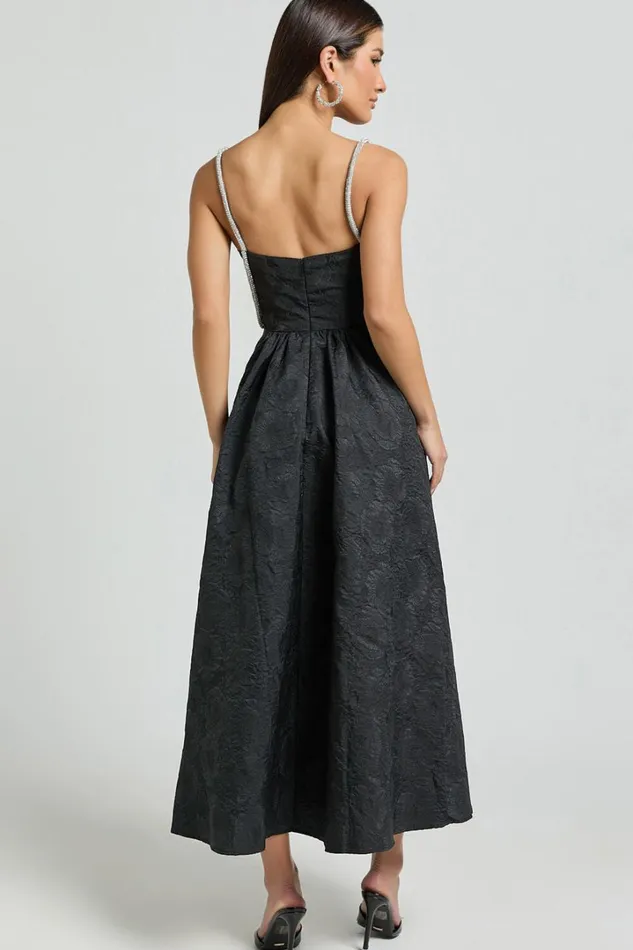 Alvia Midi Dress 8211 Diamante Strap Ruched Straight Neck Dress In Black Women Showpo Dresses