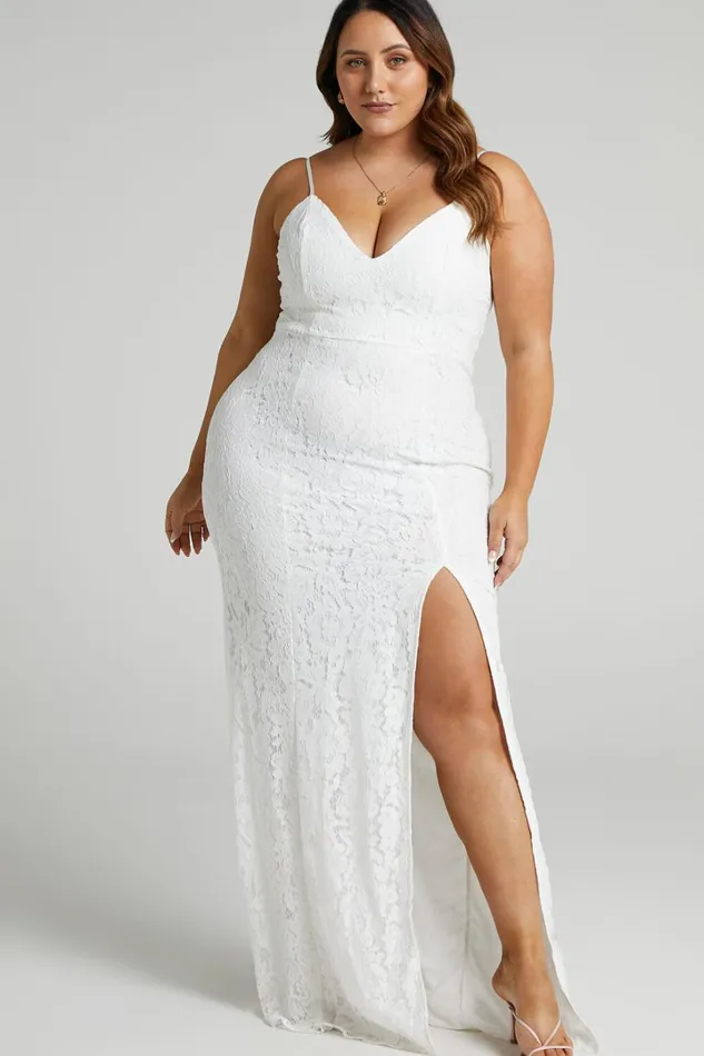 Always Extra Maxi Dress 8211 Thigh Split Dress In White Lace Women Showpo Curve Clothes