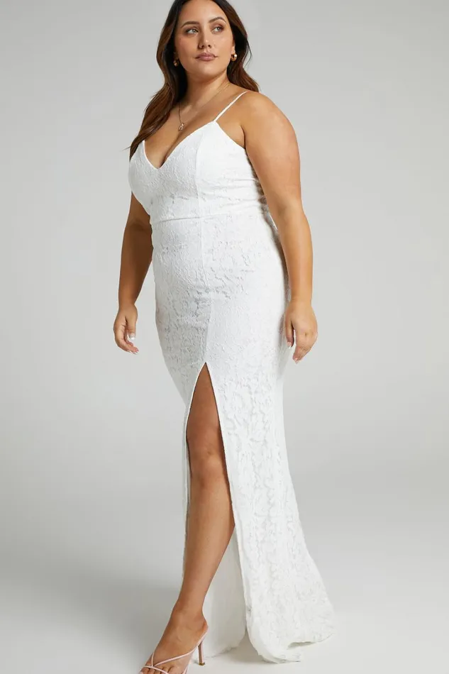 Always Extra Maxi Dress 8211 Thigh Split Dress In White Lace Women Showpo Curve Clothes