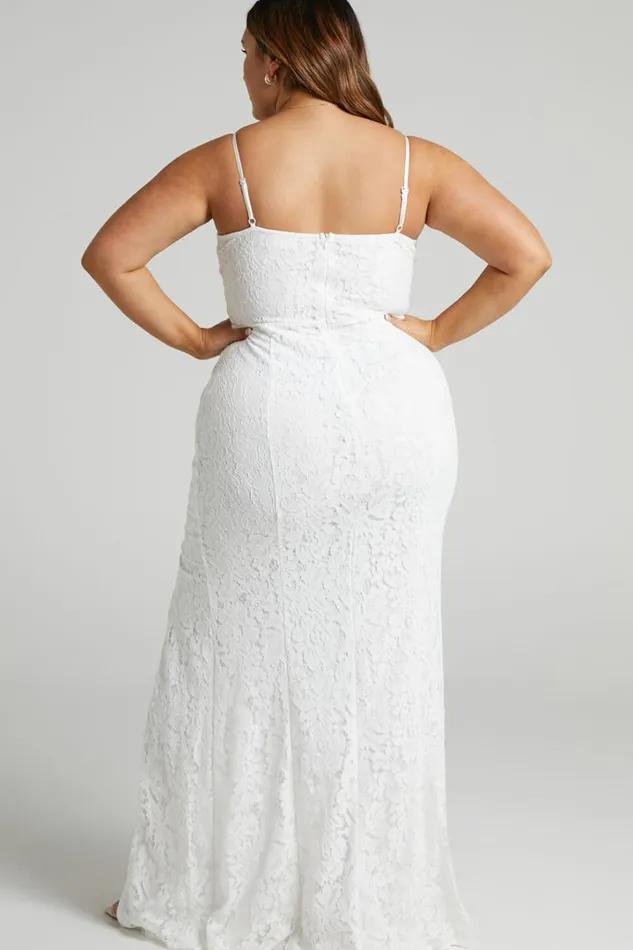 Always Extra Maxi Dress 8211 Thigh Split Dress In White Lace Women Showpo Curve Clothes