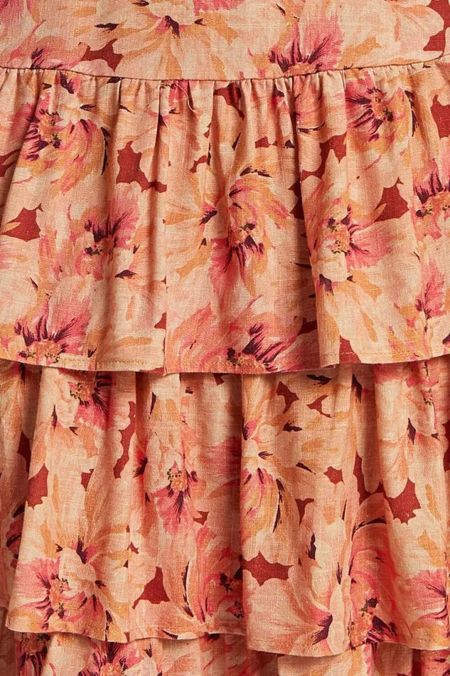 Amalie The Label 8211 Adela Linen Blend Tiered Midi Dress In Valencia Print Women Showpo Dresses