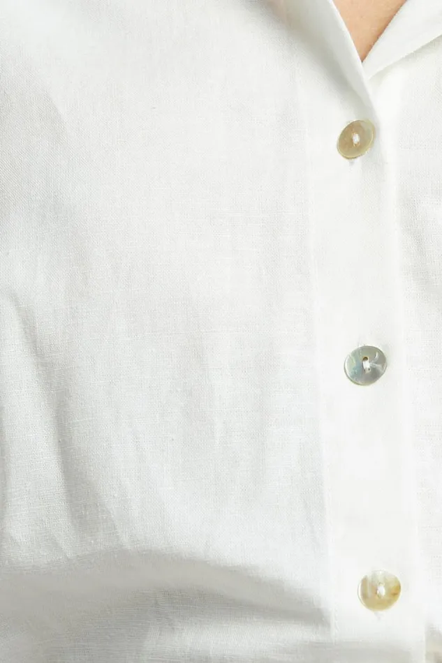 Amalie The Label 8211 Hanae Linen Blend Collared Button Through Puff Sleeve Shirt In White Women Showpo Tops