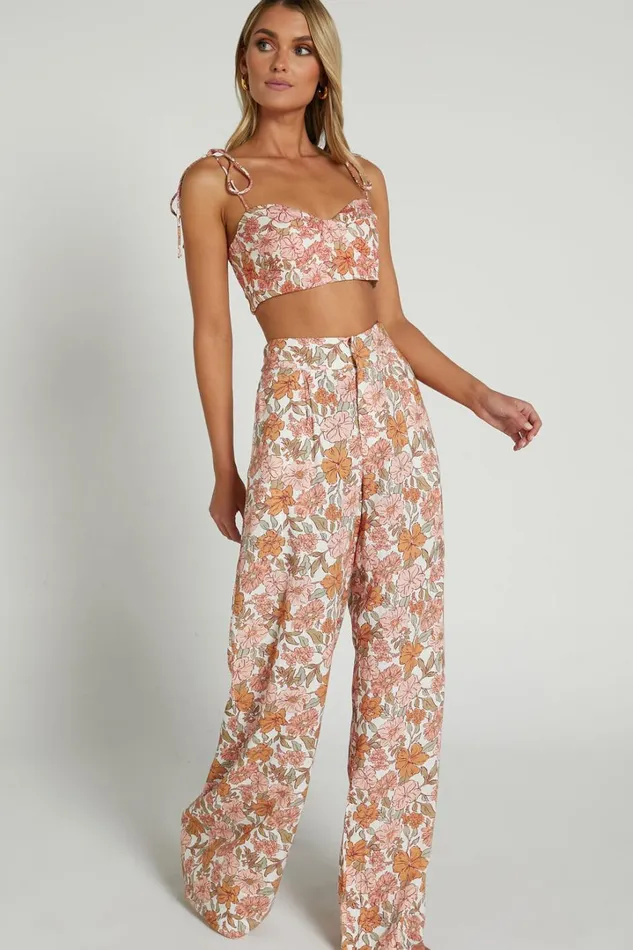Amalie The Label 8211 Lorete Linen Blend High Rise Wide Leg Pants In Wildflower Floral Women Showpo Curve Clothes