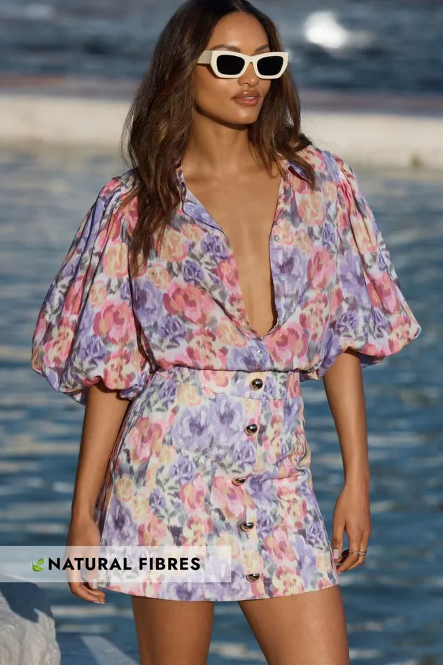 Amalie The Label 8211 Sabine Puff Sleeve Button Through Blouse In Aurora Print Women Showpo Curve Clothes Amalie The Label 8211 Sabine Puff Sleeve Button Through Blouse In Aurora Print Women Showpo Curve Clothes