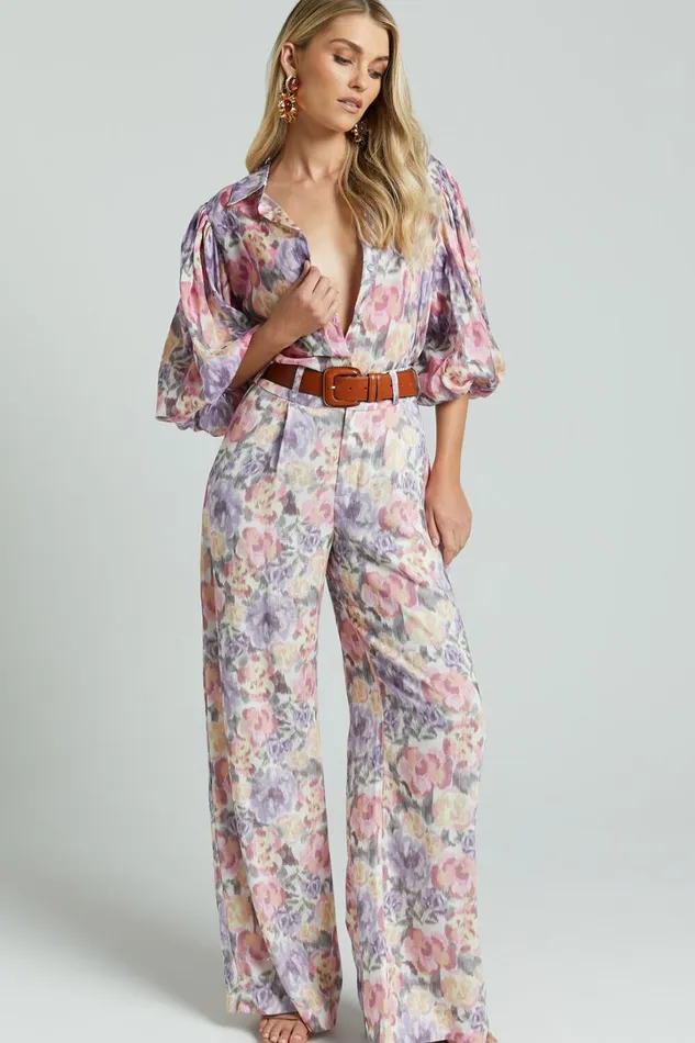 Amalie The Label 8211 Sabine Puff Sleeve Button Through Blouse In Aurora Print Women Showpo Curve Clothes