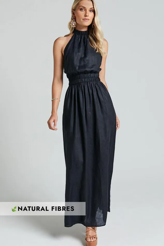 Amalie The Label 8211 Shepard Linen Blend Halter Neck Maxi Dress In Black Women Showpo Conscious Amalie The Label 8211 Shepard Linen Blend Halter Neck Maxi Dress In Black Women Showpo Conscious