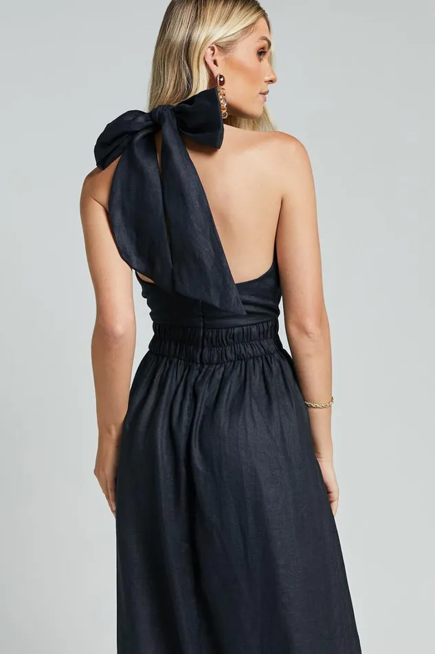 Amalie The Label 8211 Shepard Linen Blend Halter Neck Maxi Dress In Black Women Showpo Conscious