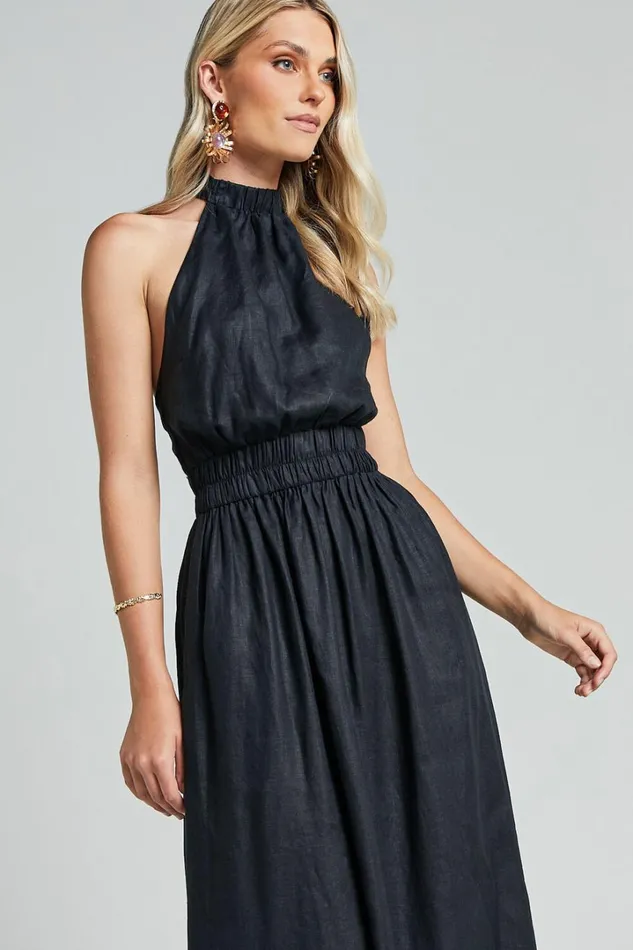 Amalie The Label 8211 Shepard Linen Blend Halter Neck Maxi Dress In Black Women Showpo Conscious