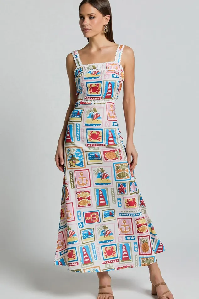 Anabelle Maxi Dress 8211 Fit And Flare Scallop Trim Detail Maxi Dress In Multi Women Showpo Dresses