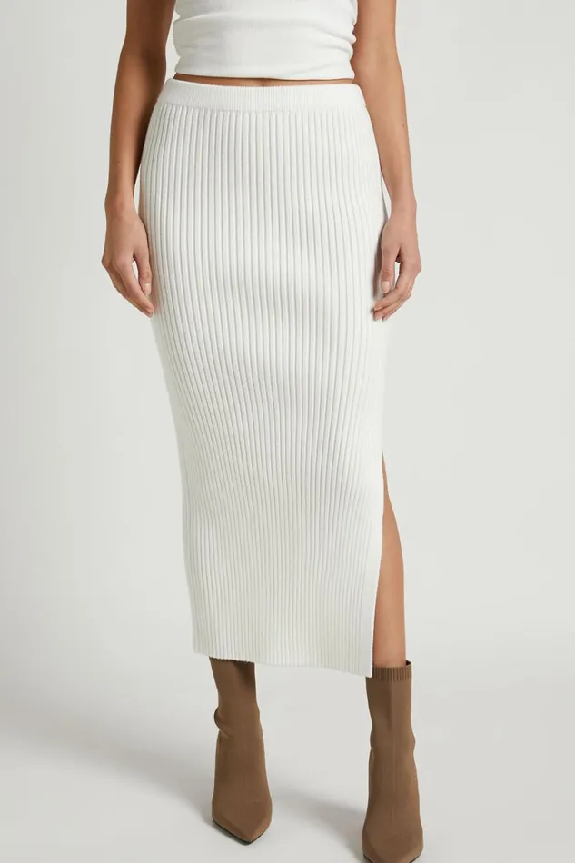 Andalucia Midi Skirt 8211 Ribbed Side Split Skirt In Cream Women Showpo Curve Clothes