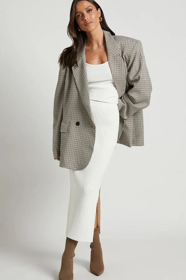 Andalucia Midi Skirt 8211 Ribbed Side Split Skirt In Cream Women Showpo Curve Clothes